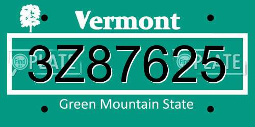3Z87625 Vermont License Plate