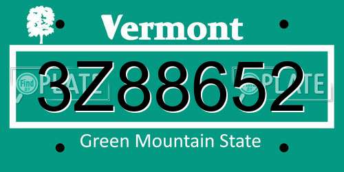 3Z88652 Vermont License Plate