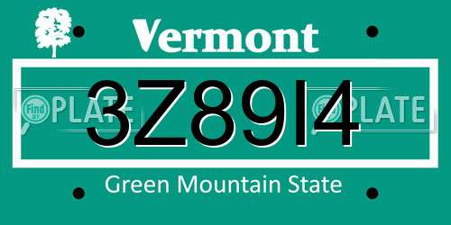 3Z89I4 Vermont License Plate