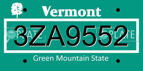 3ZA9552 Vermont License Plate