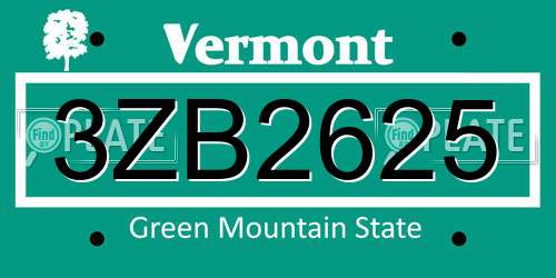 3ZB2625 Vermont License Plate