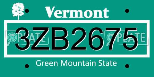 3ZB2675 Vermont License Plate