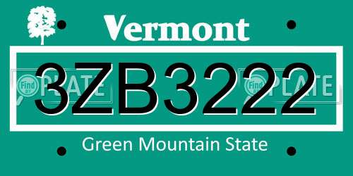 3ZB3222 Vermont License Plate