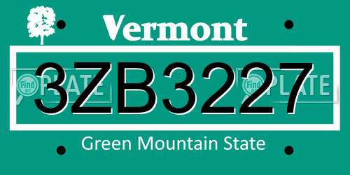 3ZB3227 Vermont License Plate