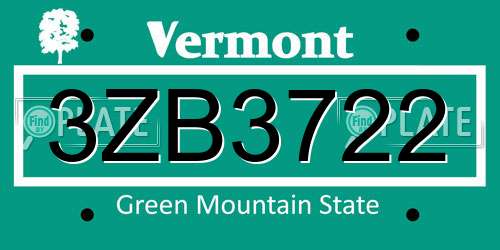 3ZB3722 Vermont License Plate