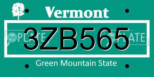 3ZB565 Vermont License Plate