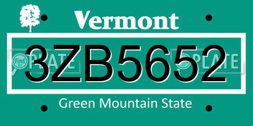 3ZB5652 Vermont License Plate