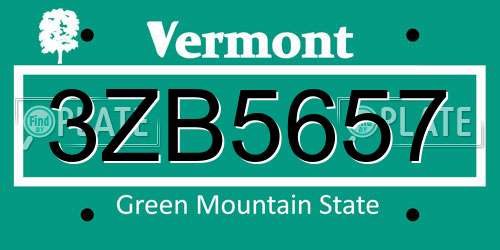 3ZB5657 Vermont License Plate