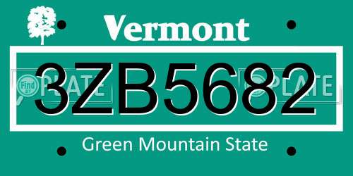 3ZB5682 Vermont License Plate