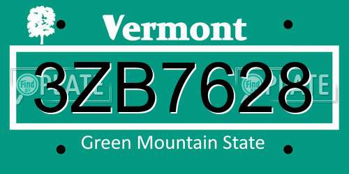 3ZB7628 Vermont License Plate