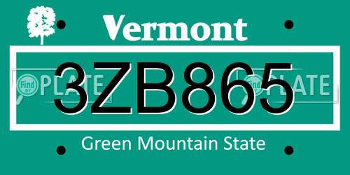 3ZB865 Vermont License Plate