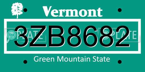3ZB8682 Vermont License Plate