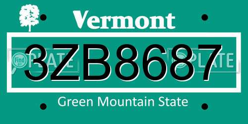 3ZB8687 Vermont License Plate