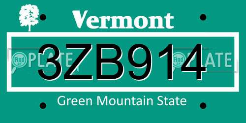 3ZB914 Vermont License Plate