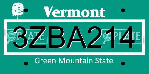 3ZBA214 Vermont License Plate