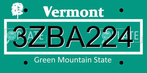 3ZBA224 Vermont License Plate