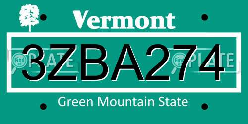 3ZBA274 Vermont License Plate