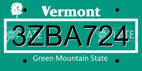 3ZBA724 Vermont License Plate