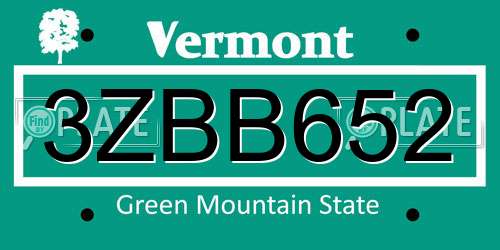 3ZBB652 Vermont License Plate