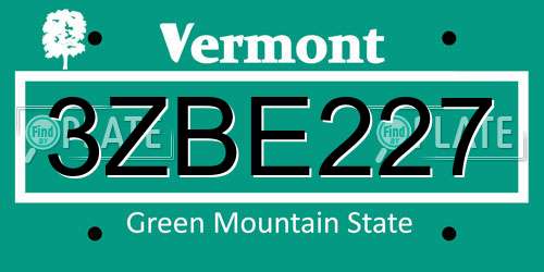 3ZBE227 Vermont License Plate