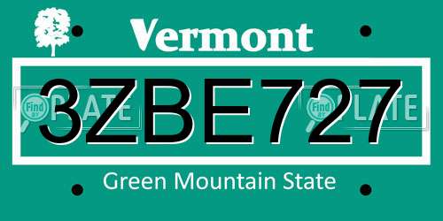 3ZBE727 Vermont License Plate
