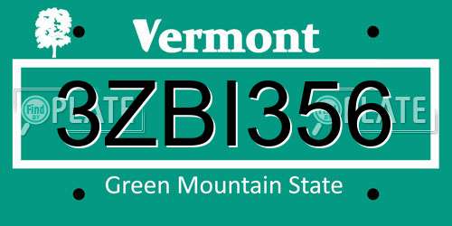 3ZBI356 Vermont License Plate