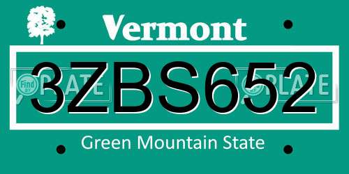 3ZBS652 Vermont License Plate