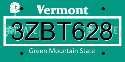 3ZBT628 Vermont License Plate
