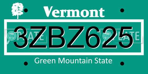3ZBZ625 Vermont License Plate