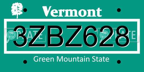 3ZBZ628 Vermont License Plate