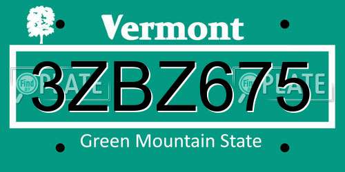 3ZBZ675 Vermont License Plate