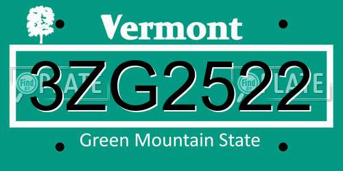 3ZG2522 Vermont License Plate
