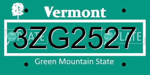3ZG2527 Vermont License Plate