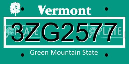 3ZG2577 Vermont License Plate