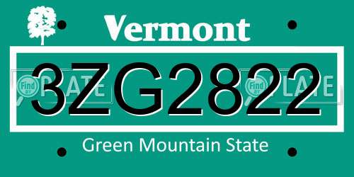 3ZG2822 Vermont License Plate