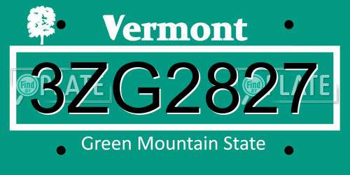 3ZG2827 Vermont License Plate