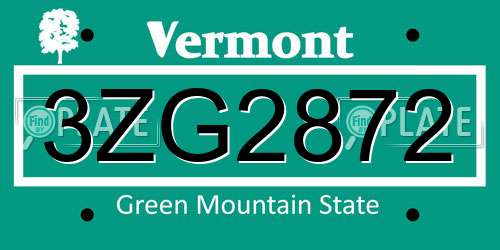 3ZG2872 Vermont License Plate