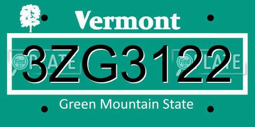 3ZG3122 Vermont License Plate