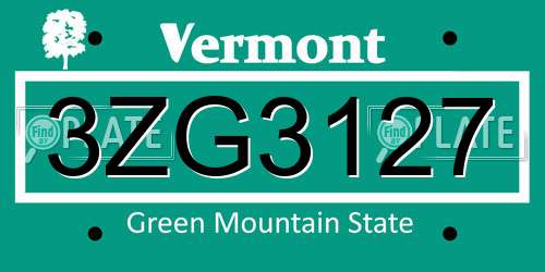 3ZG3127 Vermont License Plate