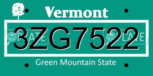 3ZG7522 Vermont License Plate