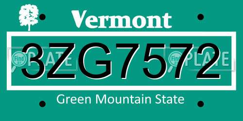 3ZG7572 Vermont License Plate