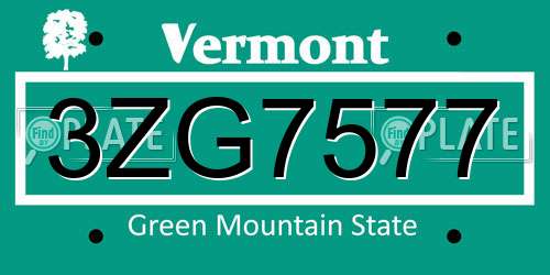 3ZG7577 Vermont License Plate