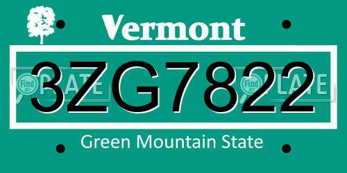 3ZG7822 Vermont License Plate