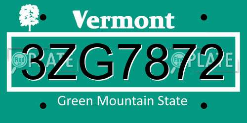 3ZG7872 Vermont License Plate
