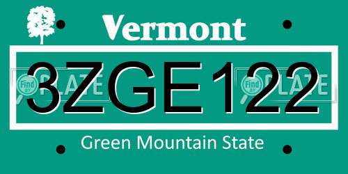 3ZGE122 Vermont License Plate
