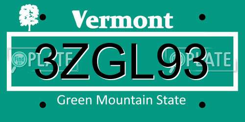 3ZGL93 Vermont License Plate