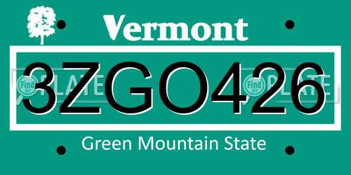 3ZGO426 Vermont License Plate