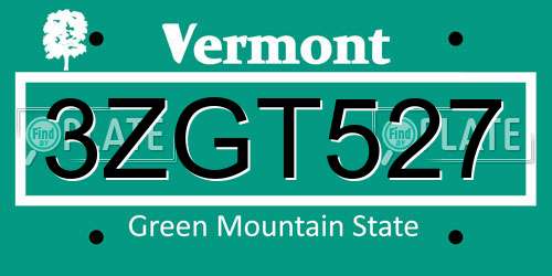 3ZGT527 Vermont License Plate