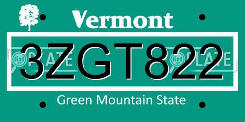 3ZGT822 Vermont License Plate