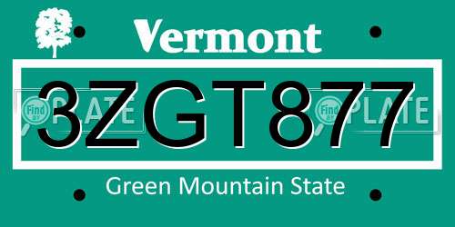 3ZGT877 Vermont License Plate